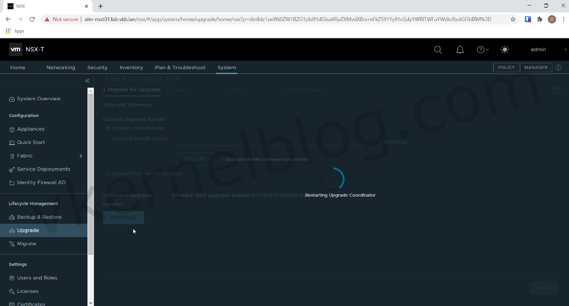NSX-T  upgrade coordinator