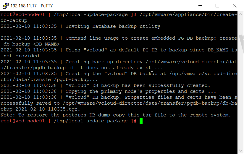 Cloud Director backup database