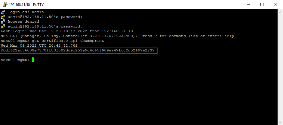 NSX-T manager thumbprint