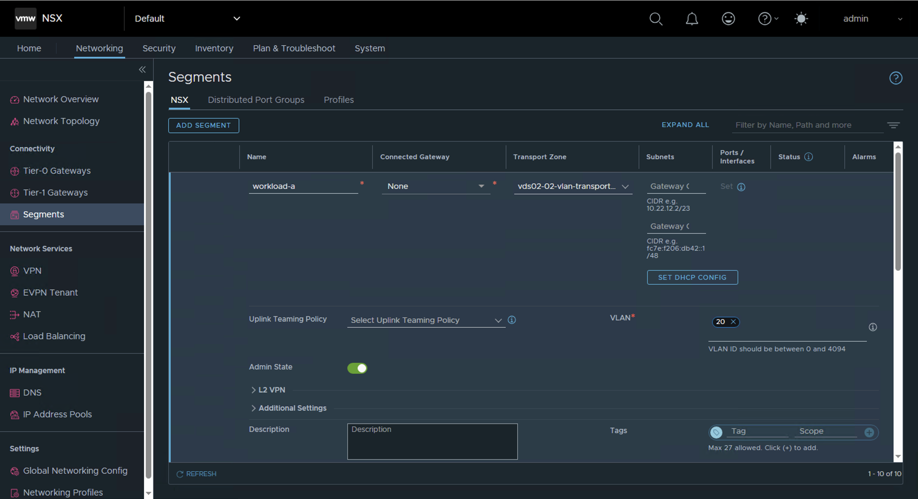 Create VLAN Segment