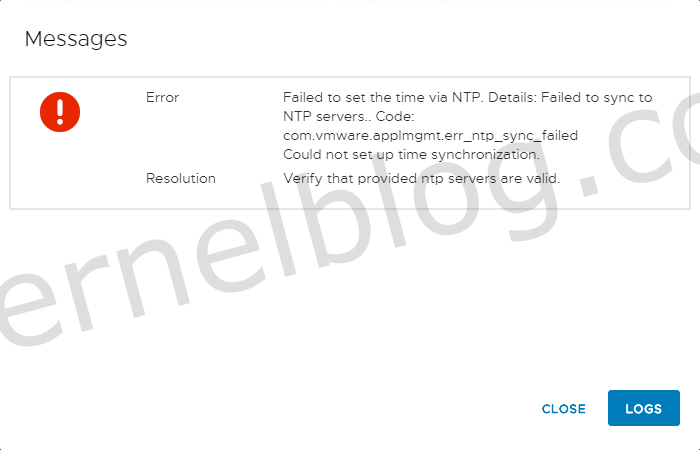 Failed to set the time via NTP Details - vCenter upgrade failed 6x Step-By-Step 2